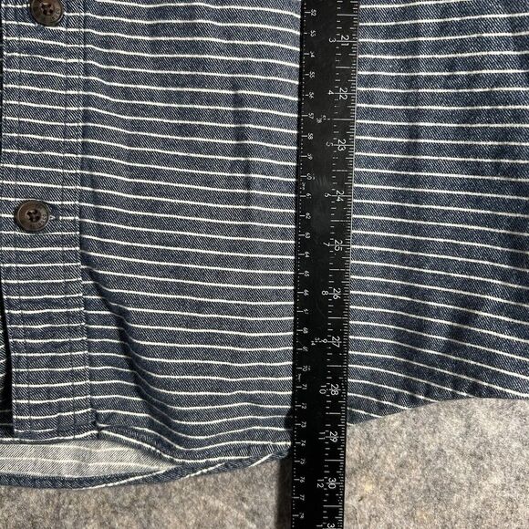 Duluth Trading Shirt Men’s Large Free Swingin Flannel Slim Fit Abyss Blue Stripe - Picture 2 of 7